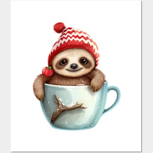 Christmas Sloth Inside Cup Posters and Art